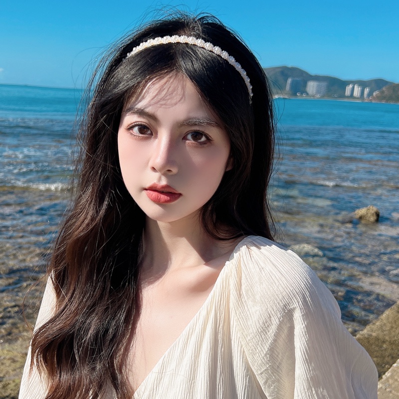 Băng Đô Cài Tóc Đính Hoa Màu Xanh Dương Thời Trang Hàn Quốc Xinh Xắn Cho Nữ