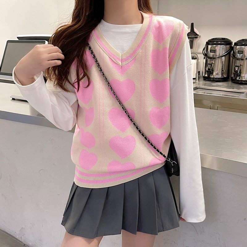 Áo len không tay cổ chữ V dáng rộng màu hồng dễ phối đồ cho nữ | BigBuy360 - bigbuy360.vn