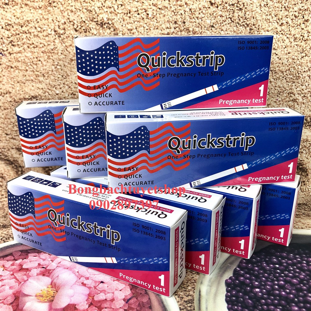 Combo 8 Que Thử Thai Quickstrip có in hình lá cờ " NHANH CHÓNG - ĐƠN GIẢN - CHÍNH XÁC - GIÁ RẺ "