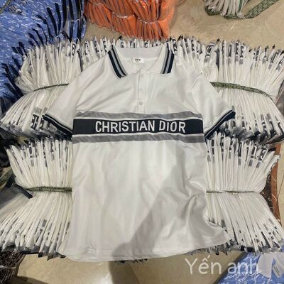 Áo polo Điooo trắng phối chữ cổ bẻ