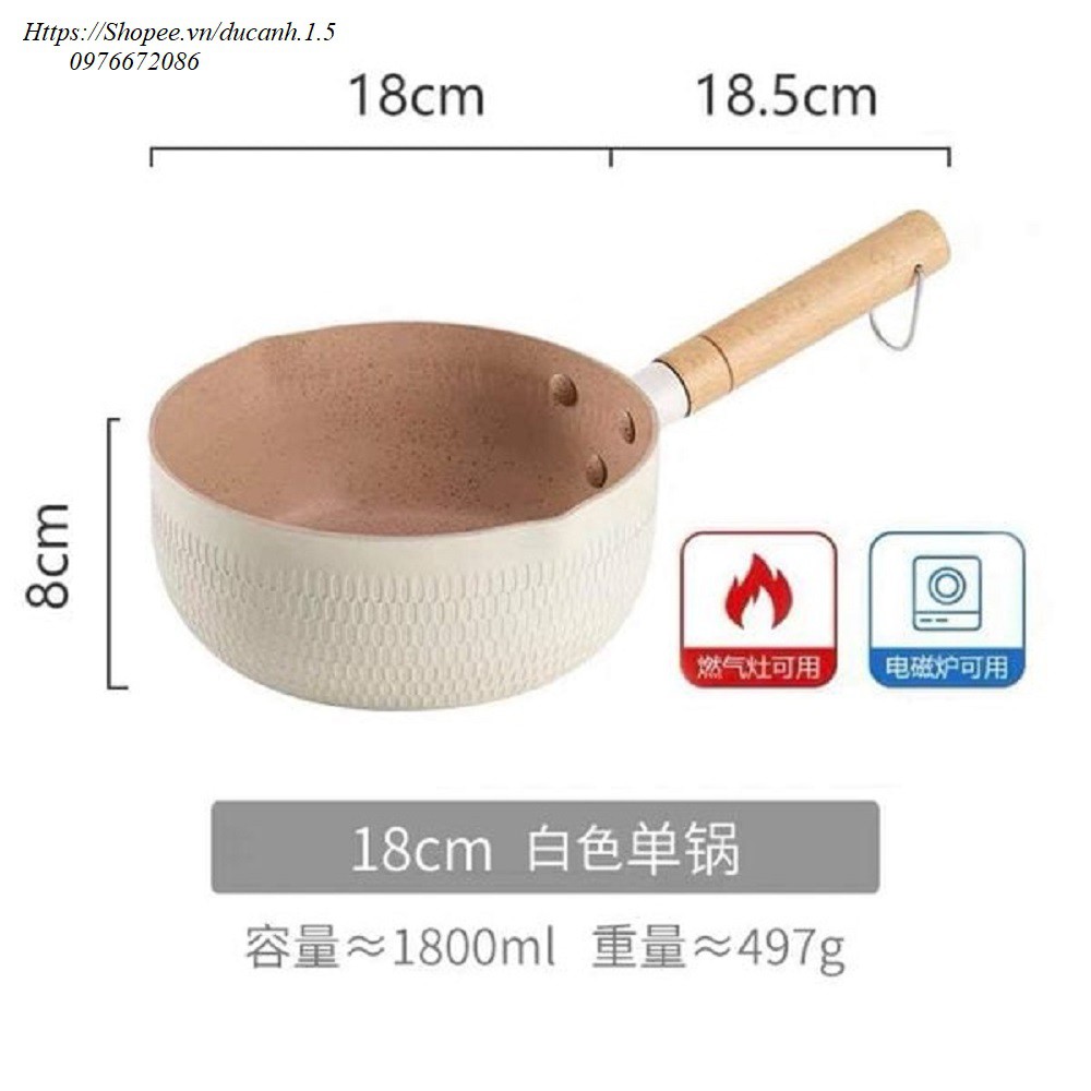 Chảo / Nồi / Quánh Sâu Lòng 18cm Phủ Ceramic Chiên, Xào, Nấu Chống Dính Vân Tổ Ong, Dùng Cho Mọi Loại Bếp