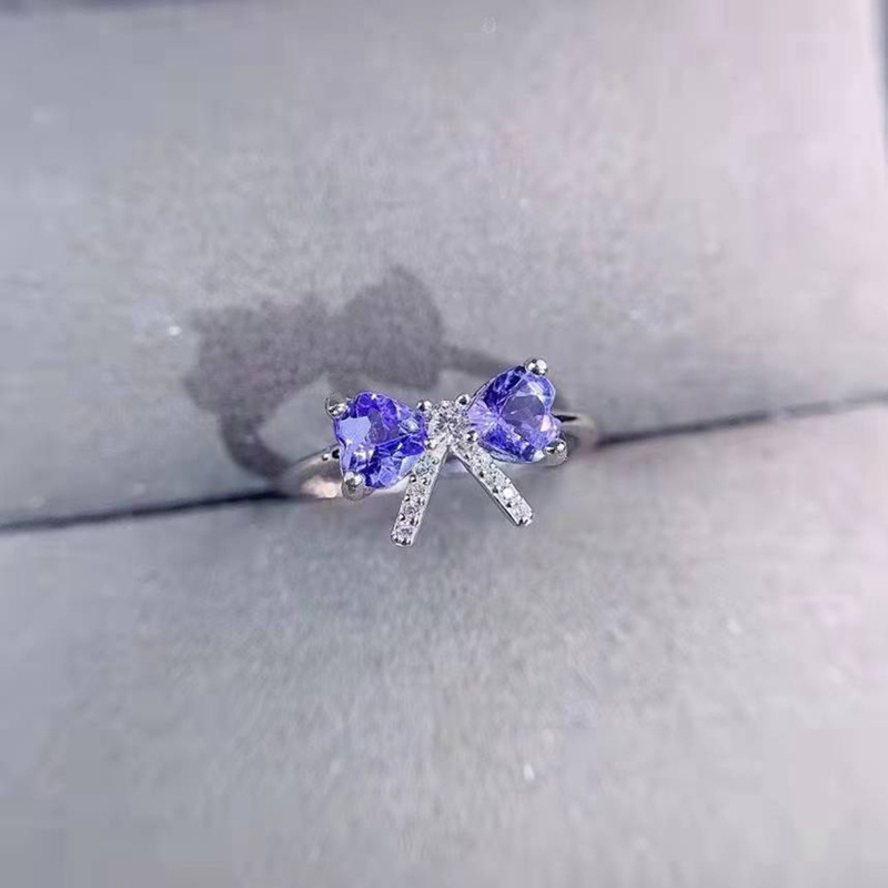 Nhẫn Mạ Bạc 925 Mặt Nơ Đính Đá Zircon Màu Tím Phong Cách Hàn Quốc Thời Trang Cho Nữ
