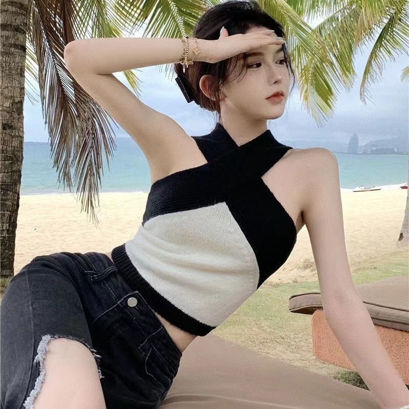 Áo 2 dây đan chéo ngắn phong cách mùa hè cho nữ