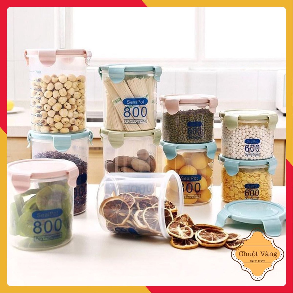 Set 3 Hộp Nhựa Tròn Đựng Thực Phẩm Để Tủ Lạnh Có Vạch Chia Định Mức SEALPOT ( 600ml-800ml-1000ml )
