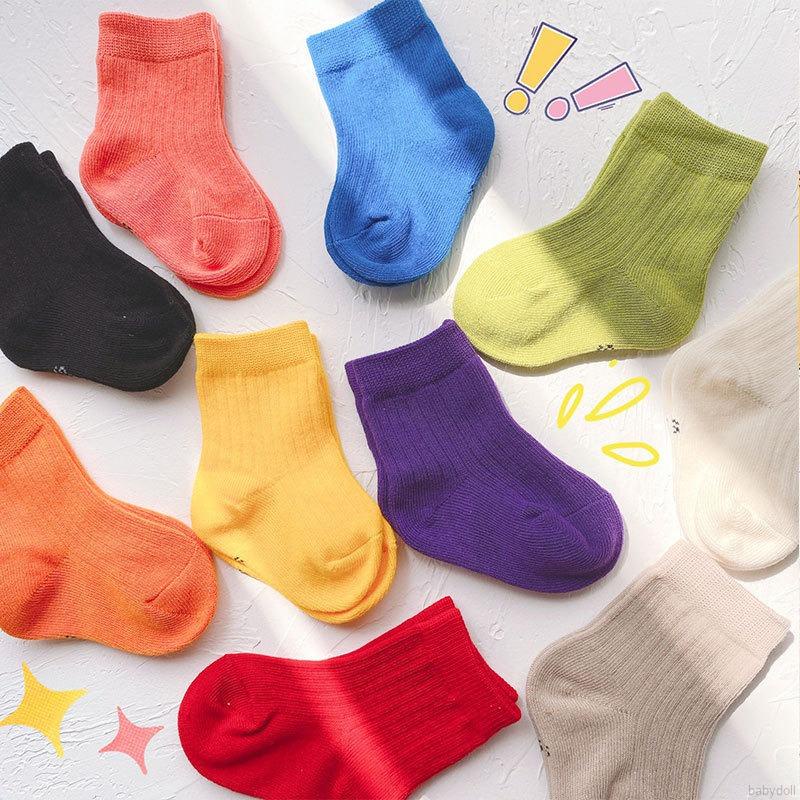 Set 3 đôi vớ cotton màu sắc đơn giản thời trang dành cho trẻ em