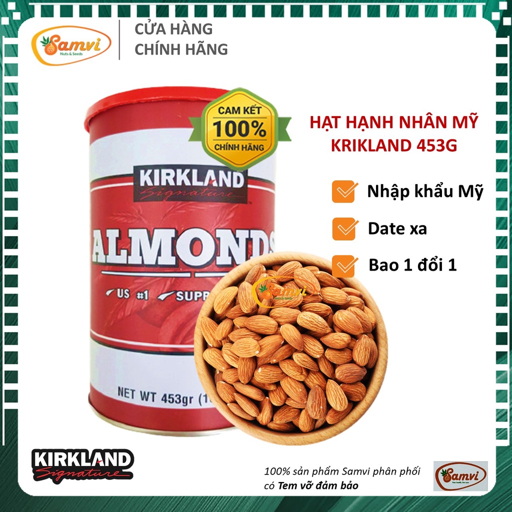 HẠNH NHÂN MỸ KIRKLAND 453G - Hạnh nhân không muối, nguyên vị, thơm giòn, hữu cơ 100%