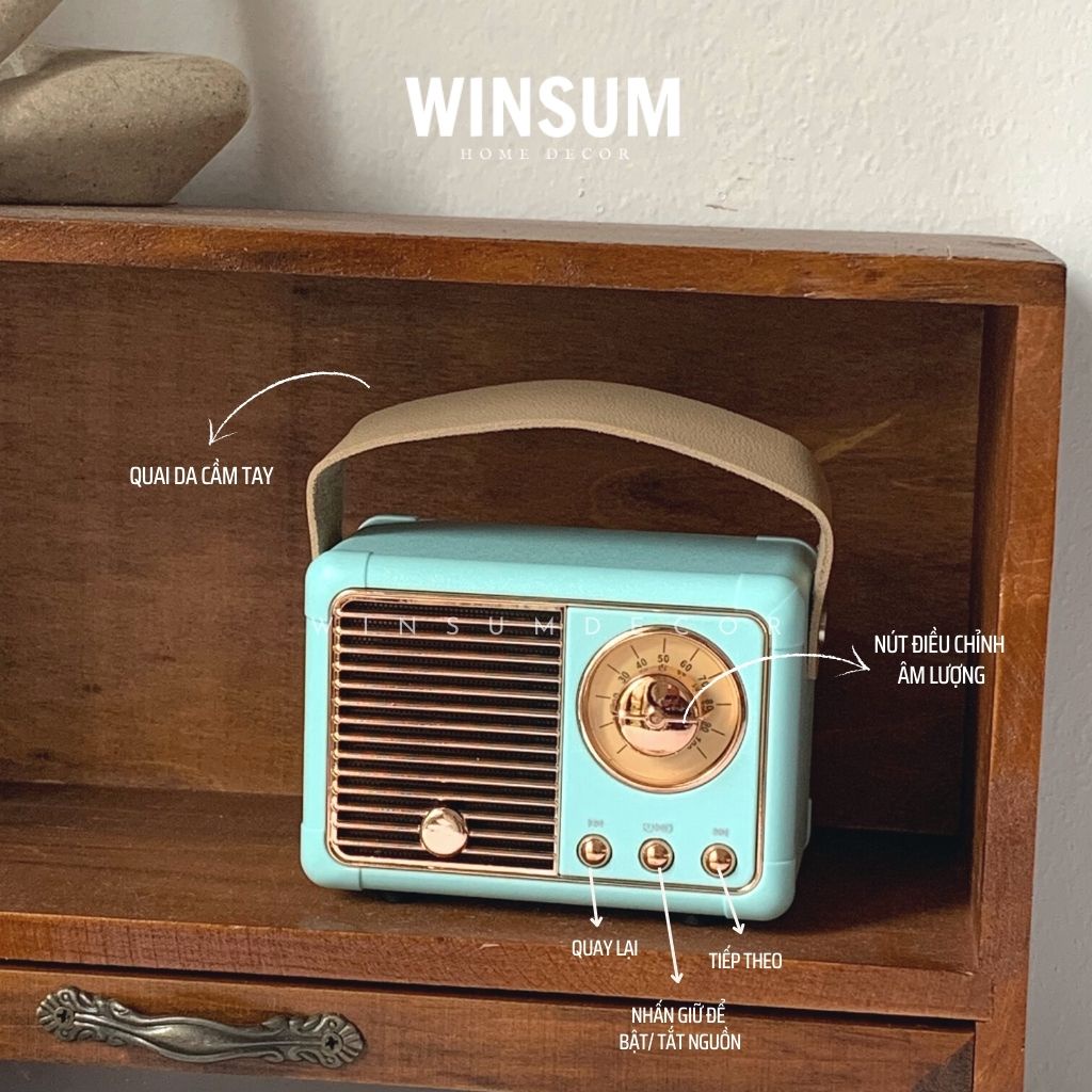 Loa nghe nhạc kết nối bluetooth phong cách cổ điển, có quai cầm bằng da - Winsum.decor