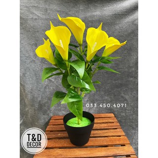 Cây hoa rum vàng 40cm- Cây giả decor