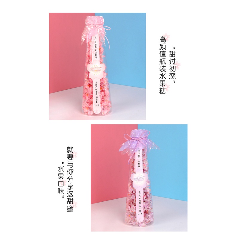 Combo 2 hộp Kẹo lọ điều ước / Kẹo trái cây hoa anh đào / Kẹo hạc giấy / kẹo cứng / quà sinh nhật hình tròn