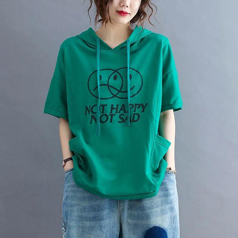 Áo Hoodie Cotton Mỏng Tay Ngắn Dáng Rộng Phong Cách Hàn Quốc Retro Cao Cấp Mùa Xuân Thu 2022 Kích Thước Lớn mm Cho Nữ