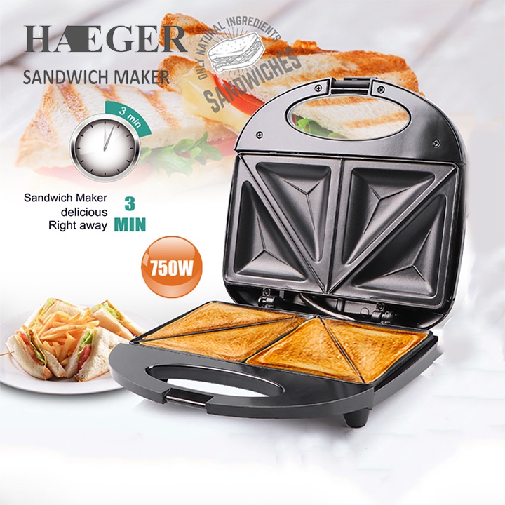 Máy nướng bánh mì sandwich, kẹp bánh mỳ làm đồ an sáng nhanh gọn Haeger Bảo hành chính hãng