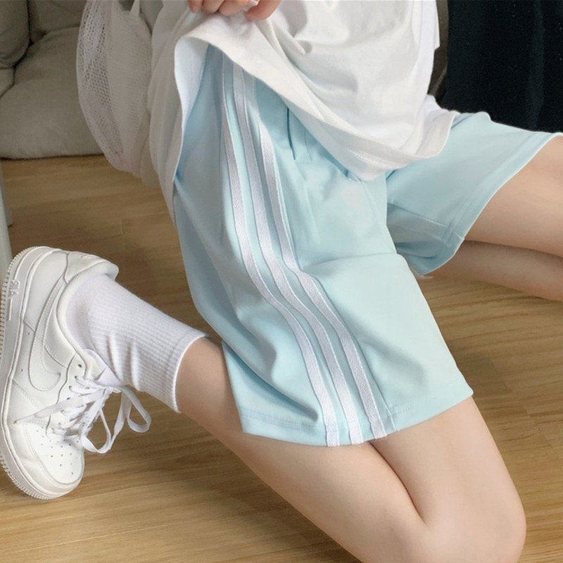 Quần short lửng 3 sọc GUU Unisex nam nữ thể thao freesize dưới 60kg cạp chun trơn