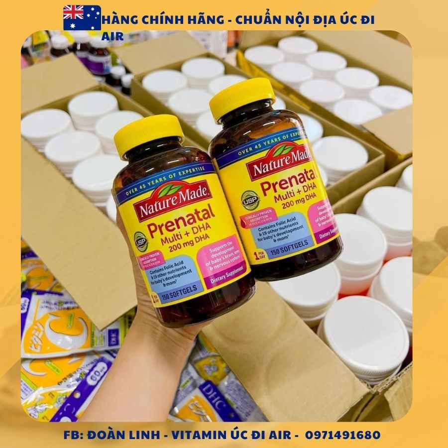 Vitamin Cho Bà Bầu Nature Made Prenatal Multi DHA 200mg, Hàng Chuẩn Mỹ, Bầu mỹ Prenatal số 1 Mỹ