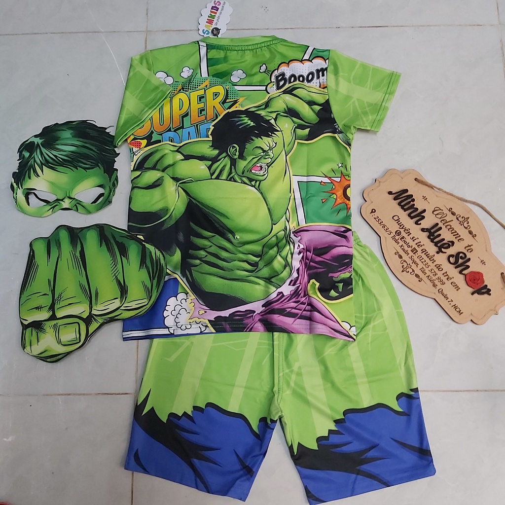 [Hàng mới về] Bộ quần áo thời trang trẻ em Người xanh kèm tặng khiên và mặt nạ - Hàng SamKids