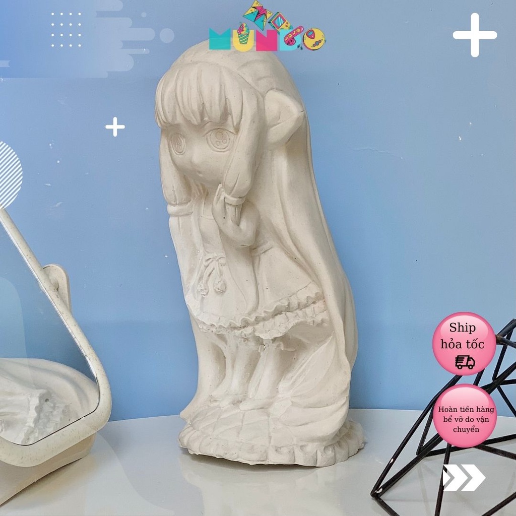 Tượng tô màu (có màu cọ) cao cấp chọn mẫu SIZE XXL CÔ BÉ TỘC ELF, tượng thạch cao MUNDO