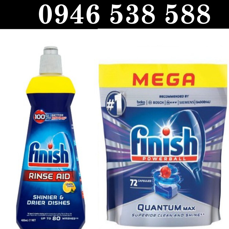 Combo 72 Viên rửa bát Finish Quantum max+ Nước làm Bóng Finish 400ml chuyên dùng cho máy Finish.edu.vn