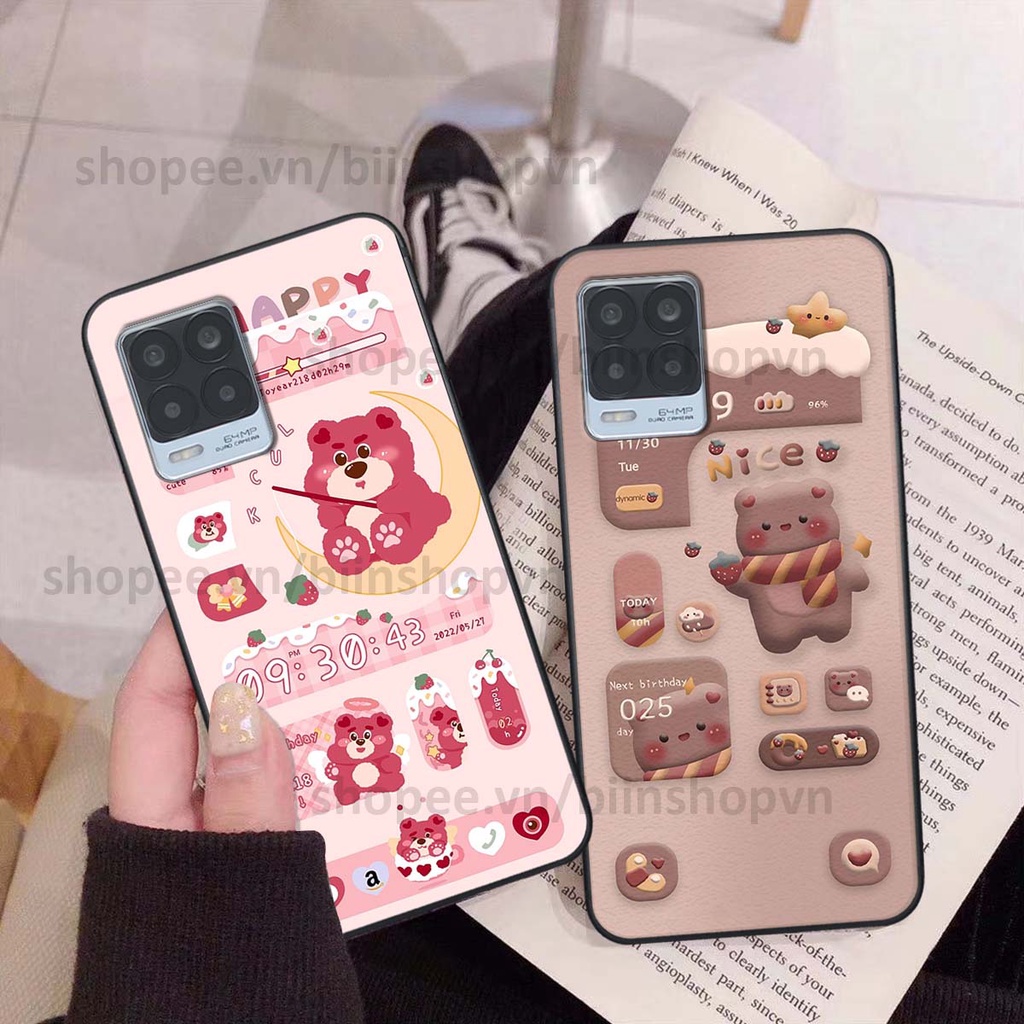 Ốp Realme 8 in 3D icon gấu nổi siêu xinh, siêu đáng yêu, cá tính phong cách