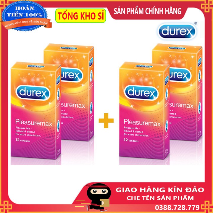 [Bộ 4 hộp] Bao cao su Durex Gân gai Pleasuremax hộp 12 cái - Giao hàng che tên sản phẩm