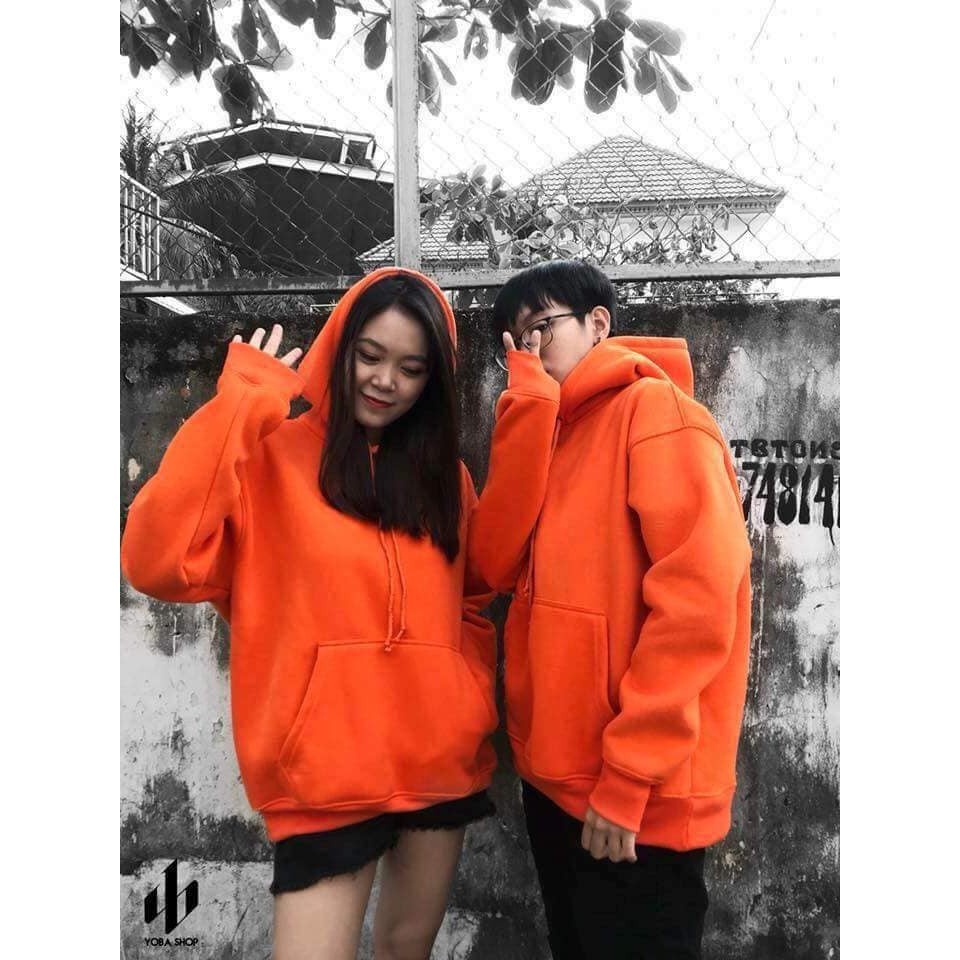 Hoddie nỉ bông cam tươi unisex - Khoác nỉ chui đầu cam cháy có nón ( Ảnh thật + Video )