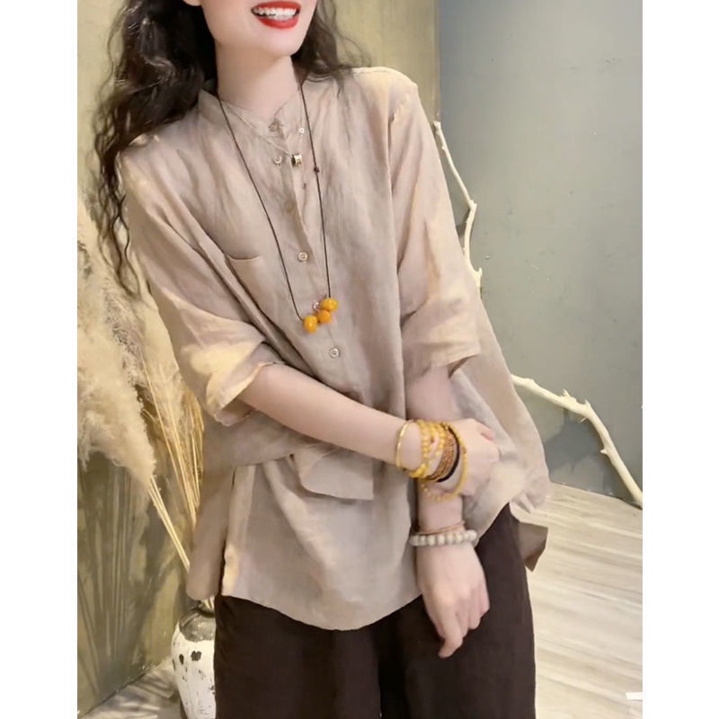 Áo Sơ Mi Vải Lanh Cotton Mỏng Che Bụng Thời Trang Mùa Hè 2022 Cho Nữ