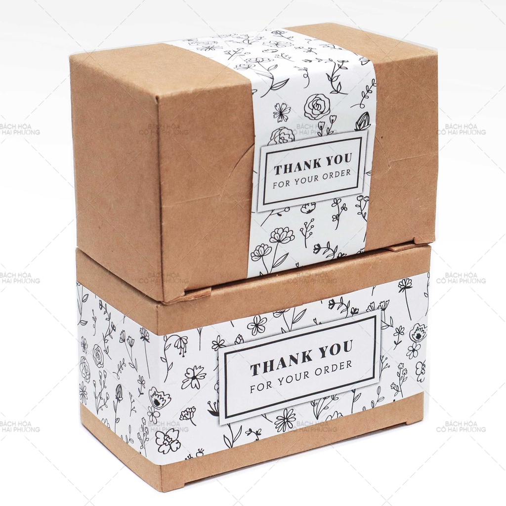 SET 3 TEM DÁN/ STICKER THANK YOU, TEM NIÊM PHONG/TEM DÁN HỘP CARTON ĐÓNG GÓI - Mẫu hoa dài
