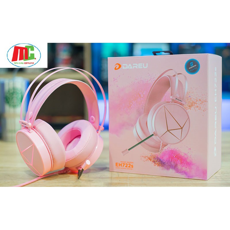 Tai Nghe Gaming Dareu EH722X Màu Hồng Led RGB - Hàng Chính Hãng