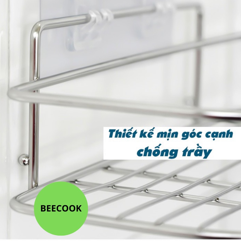 Kệ góc inox, kệ đa năng siêu dính chất liệu không rỉ, Kệ hình chữ nhật inox nhà tắm nhà ăn siêu tiện dụng.