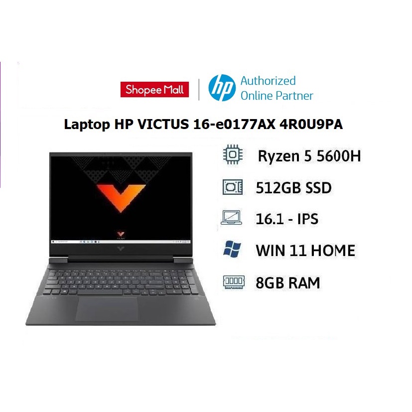 [ELHP13 giảm 10% CAP 2TR MBS 13TR] Laptop HP VICTUS 16-e0177AX 4R0U9PA (R5-5600H/ 8GB/ 512GB SSD/ 16.1FHD