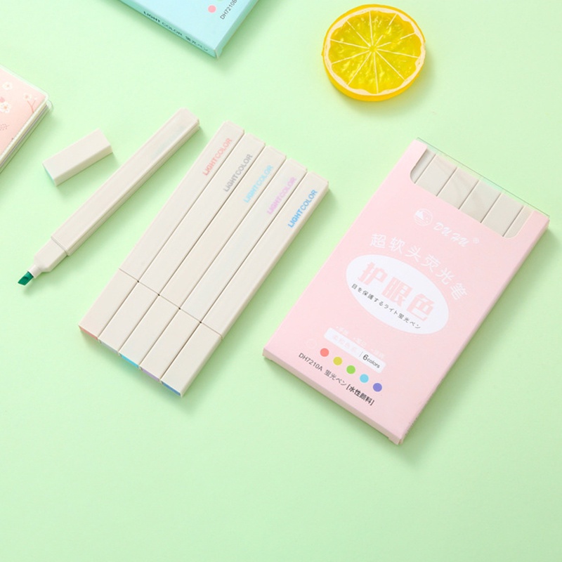 Set 6 Bút Dạ Quang Mềm Mại Nhanh Khô Tiện Dụng Cho Văn Phòng/ Trường Học