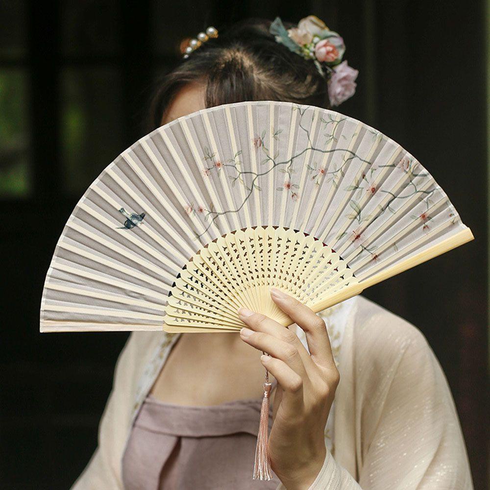 Quạt Xếp Cầm Tay Bằng Tre Và Lụa Phong Cách Trung Hoa