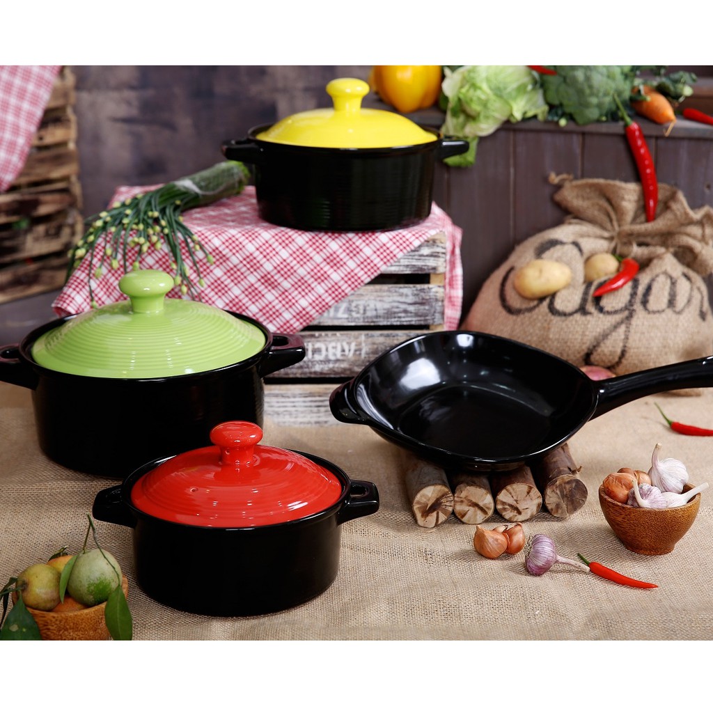 Bộ nồi sứ Royalcooks Molise 2L,3L,4L &amp; chảo sứ Size 27cm (RC-M33)