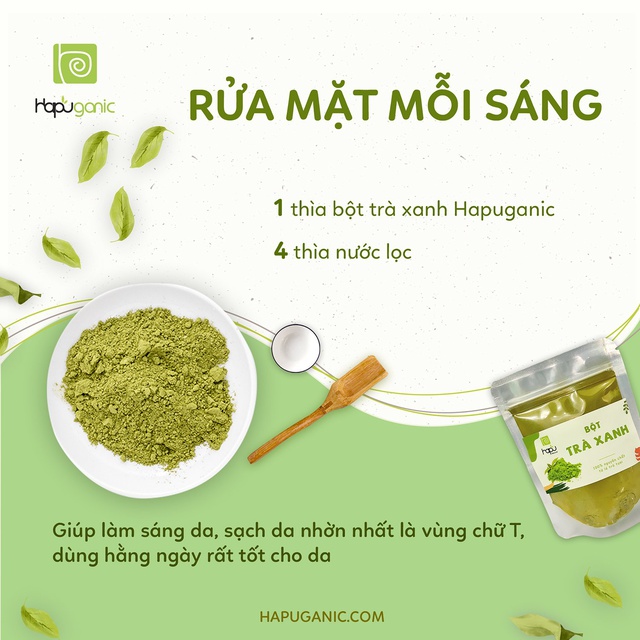 Bột Trà Xanh Việt Nam Nguyên Chất Hapu Organic dưỡng sáng da