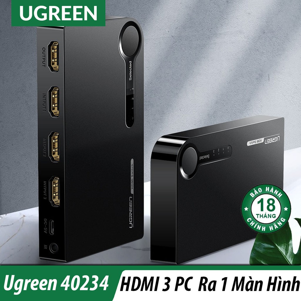 [Mã 254ELSALE giảm 7% đơn 300K] Bộ Gộp HDMI 3 Vào 1 Ra Ugreen 40234 Chính Hãng - Nối 3 Nguồn Phát Với 1 Màn Hình