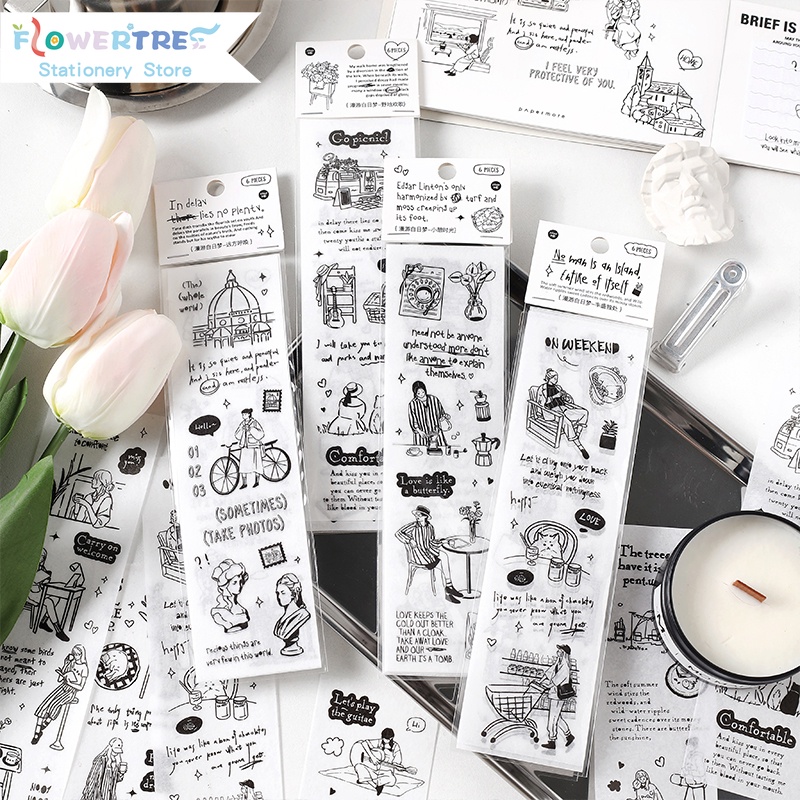 Flowertree Bộ 6 Sticker Dán Trang Trí Sổ Tay Hình Roaming Daydream