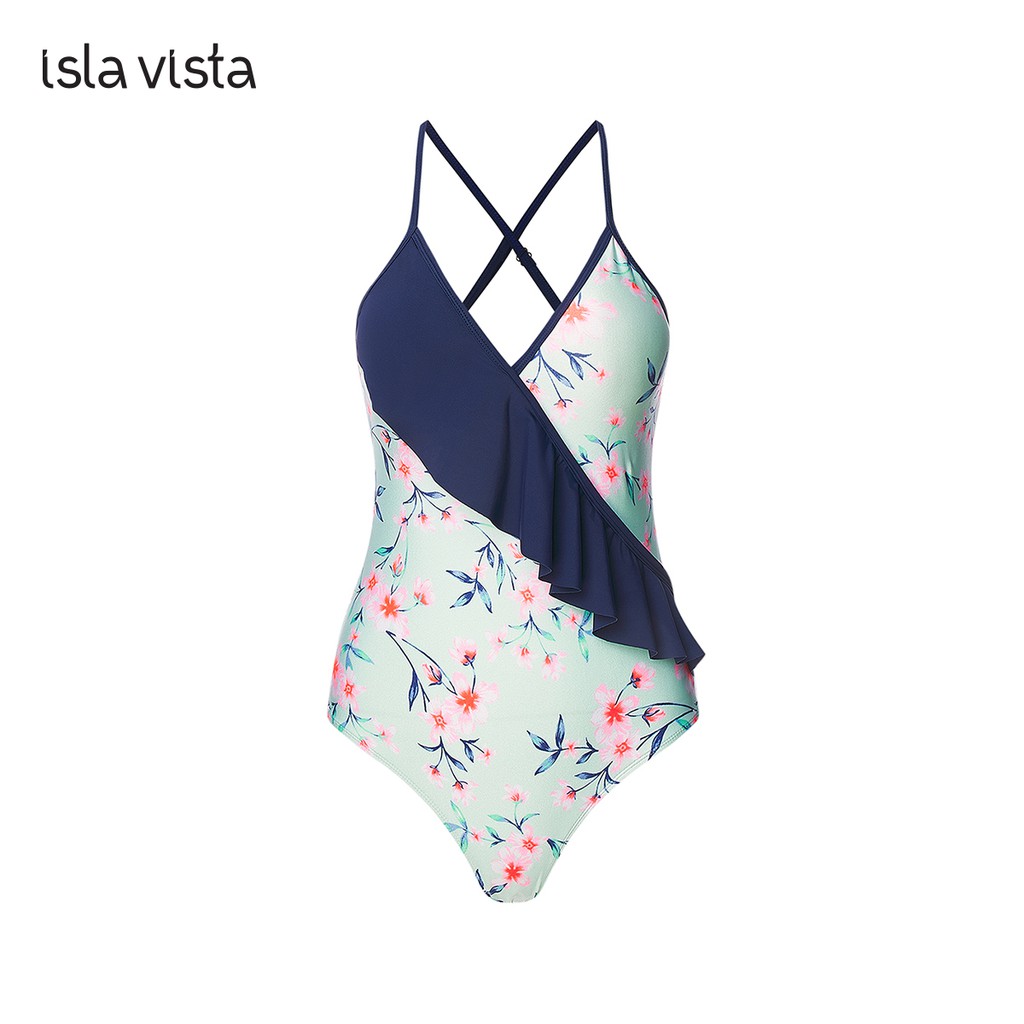 [Tặng túi Canvas] Đồ bơi nữ Monokini một mảnh cổ V nhún bèo Isla Vista BWWM007