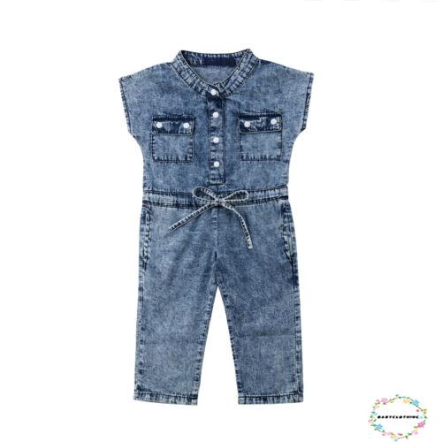 Bộ jumpsuit denim quần dài áo không tay kiểu dáng cá tính thời trang cho bé gái