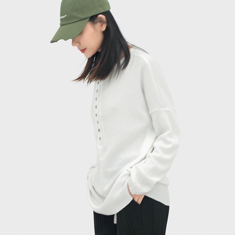 ÁO THUN TAY DÀI UNISEX OVERSIZE 9 NÚT - HYPNOTISM “TRẮNG”