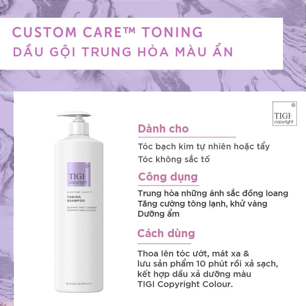 Dầu gội tím khử vàng cho tóc tẩy TIGI COPYRIGHT TONING 970ml chính hãng