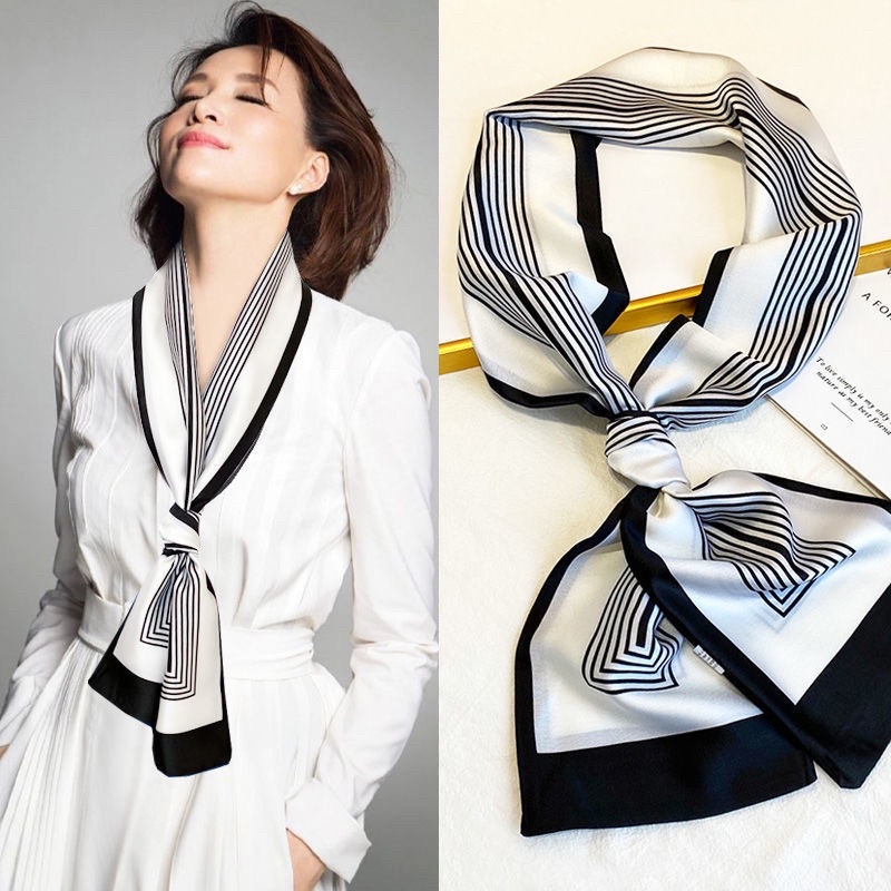 Khăn quàng cổ dáng dài chất liệu satin size 13x140cn
