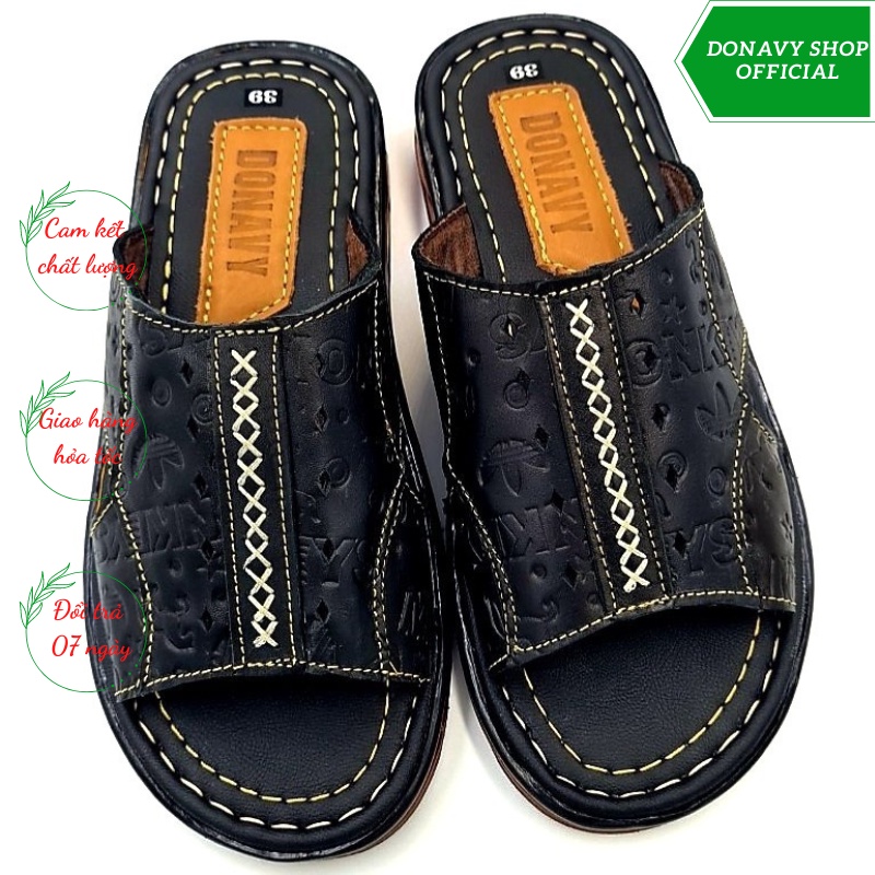 Dép Quai Ngang Nam Da Bò Thật Khâu Đế Bao Đi Mưa D.qnc..