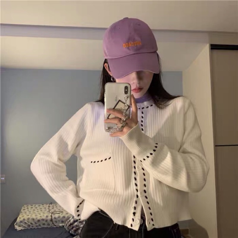 Áo khoác cardigan form dài có 2 túi trước ngực phong cách hàn quốc