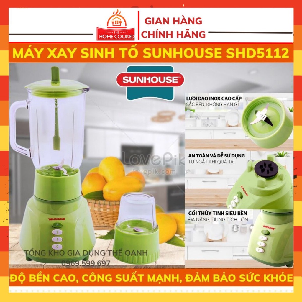 Máy Xay Sinh Tố Đa Năng SUNHOUSE SHD5112, 2 Cối Thủy Tinh Chịu Lực