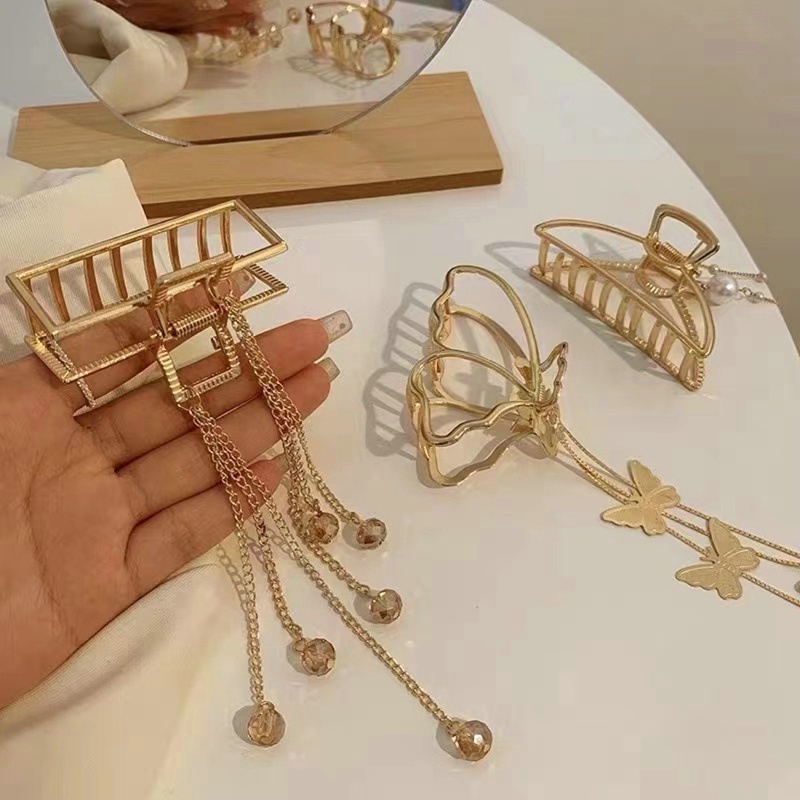 Kẹp Tóc Kim Loại Hình Bướm Đính Ngọc Trai Thời Trang Cho Nữ