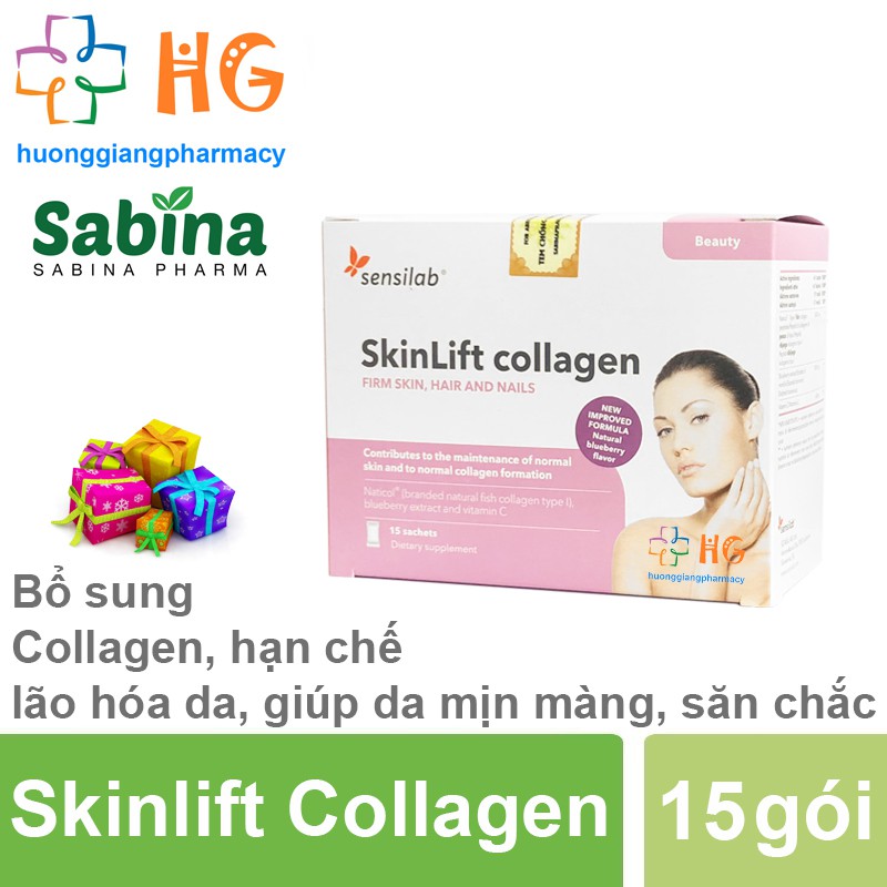 Skinlift Collagen Giúp đẹp da chống lão hóa ngăn nếp nhăn trên da giúp da mịn màng săn chắc Hộp 15 gói