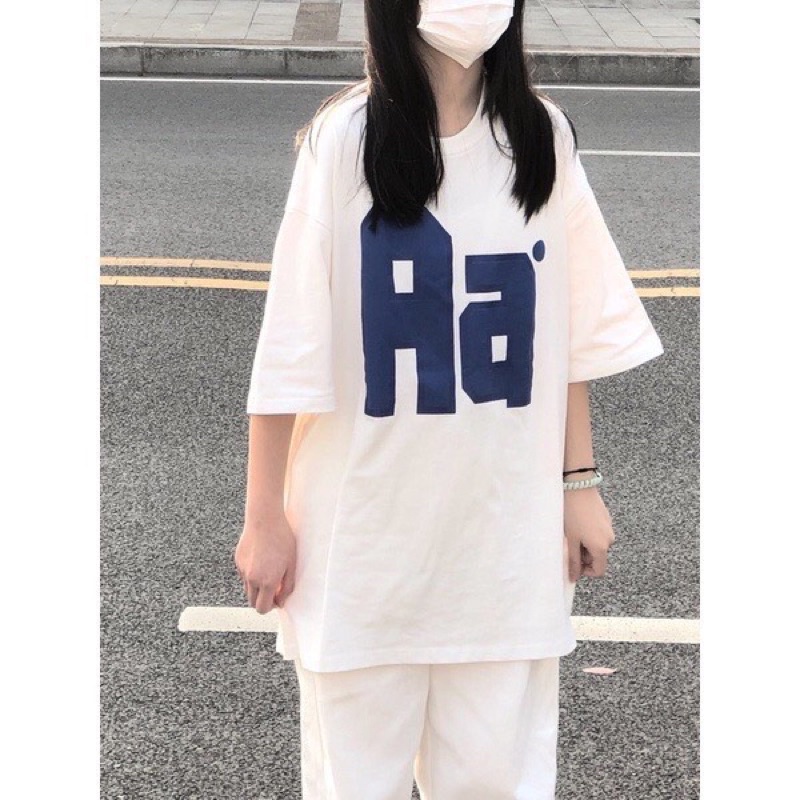 [NEW] Sét bộ áo thun chữ Aa quần kaki ống rộng trắng, bộ áo phông cộc tay quần culottes suông Ulzzang cute 2 màu