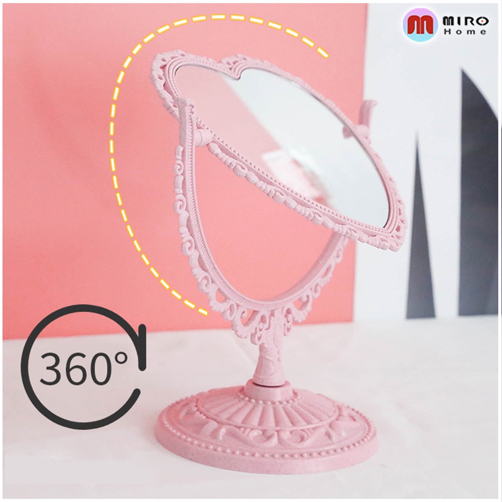 Gương để bàn công chúa màu hồng vintage MIROHOME