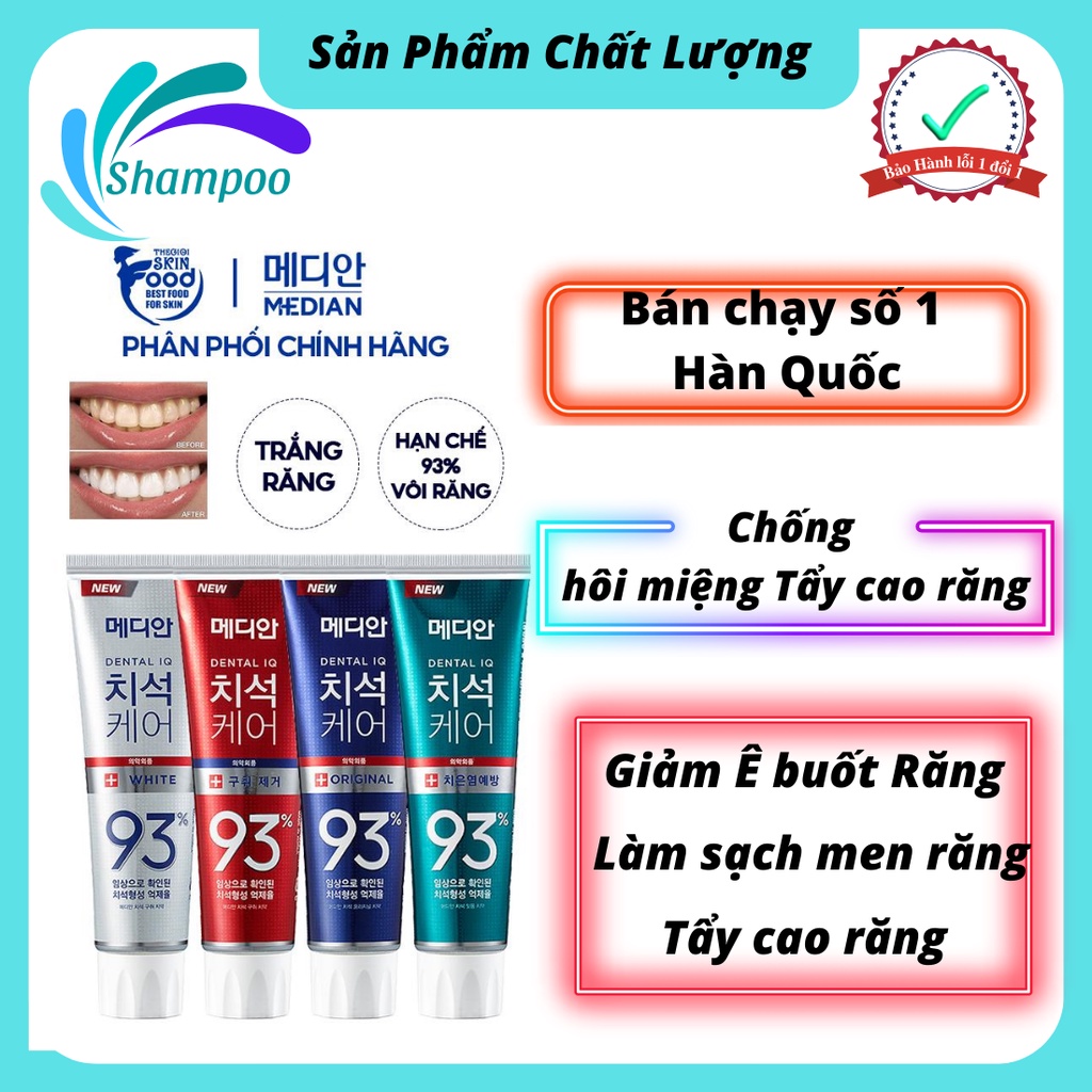 Kem đánh răng Median Dental IQ 93 Tuýp 120g Hàn Quốc trắng răng chắc nướu hơi thở thơm mát nụ cười rạng ngời