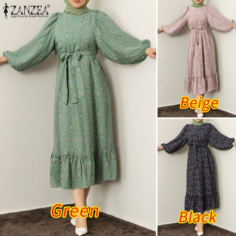 Zanzea Đầm Tay Dài Cổ Tròn In Họa Tiết Hoa Phong Cách Cổ Điển Dành Cho Nữ