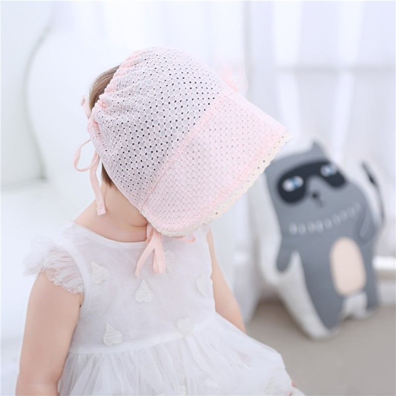 Mũ bonnet cotton đục lỗ đính hoa cho bé MB003