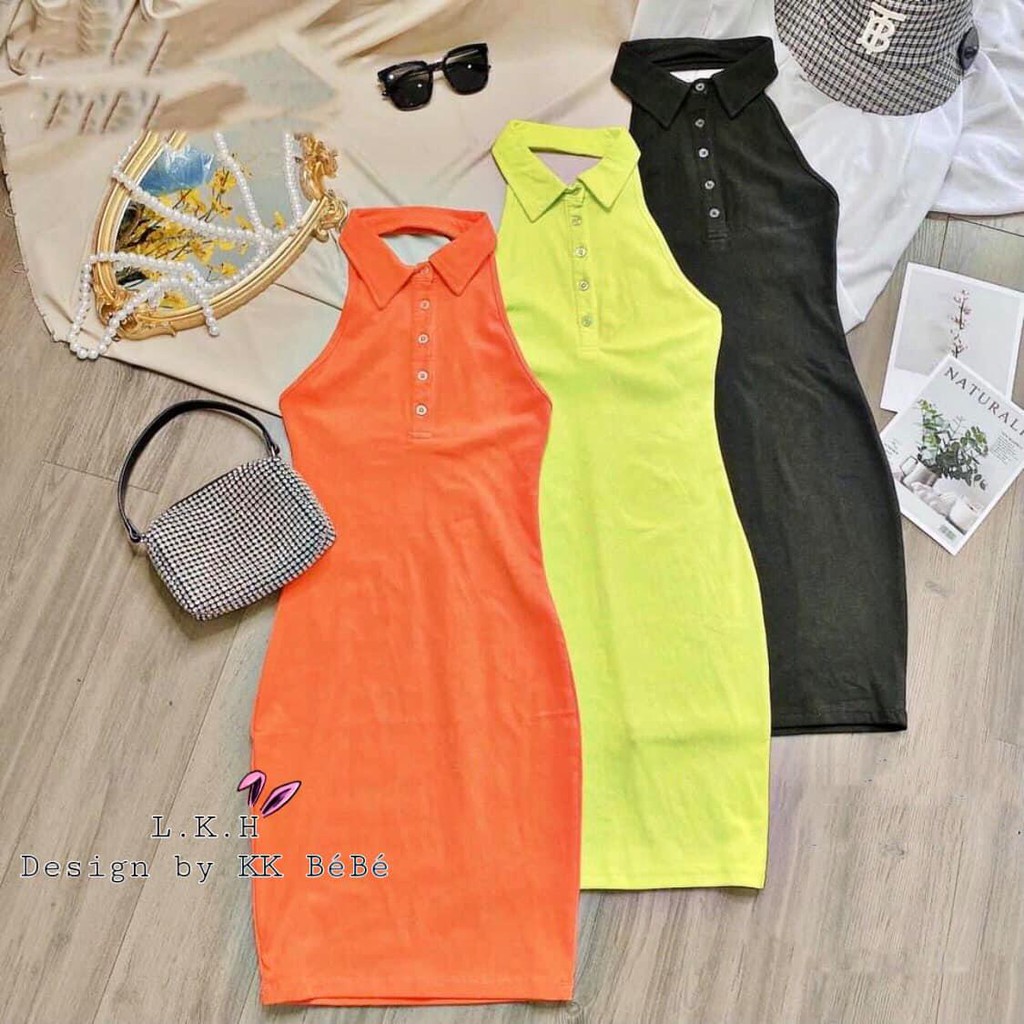 Váy body cổ yếm bé gái